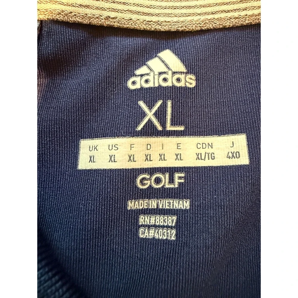 Adidas Golf Polo Shirt Mens XL Navy Blue White Striped Performance Short Sleeve
